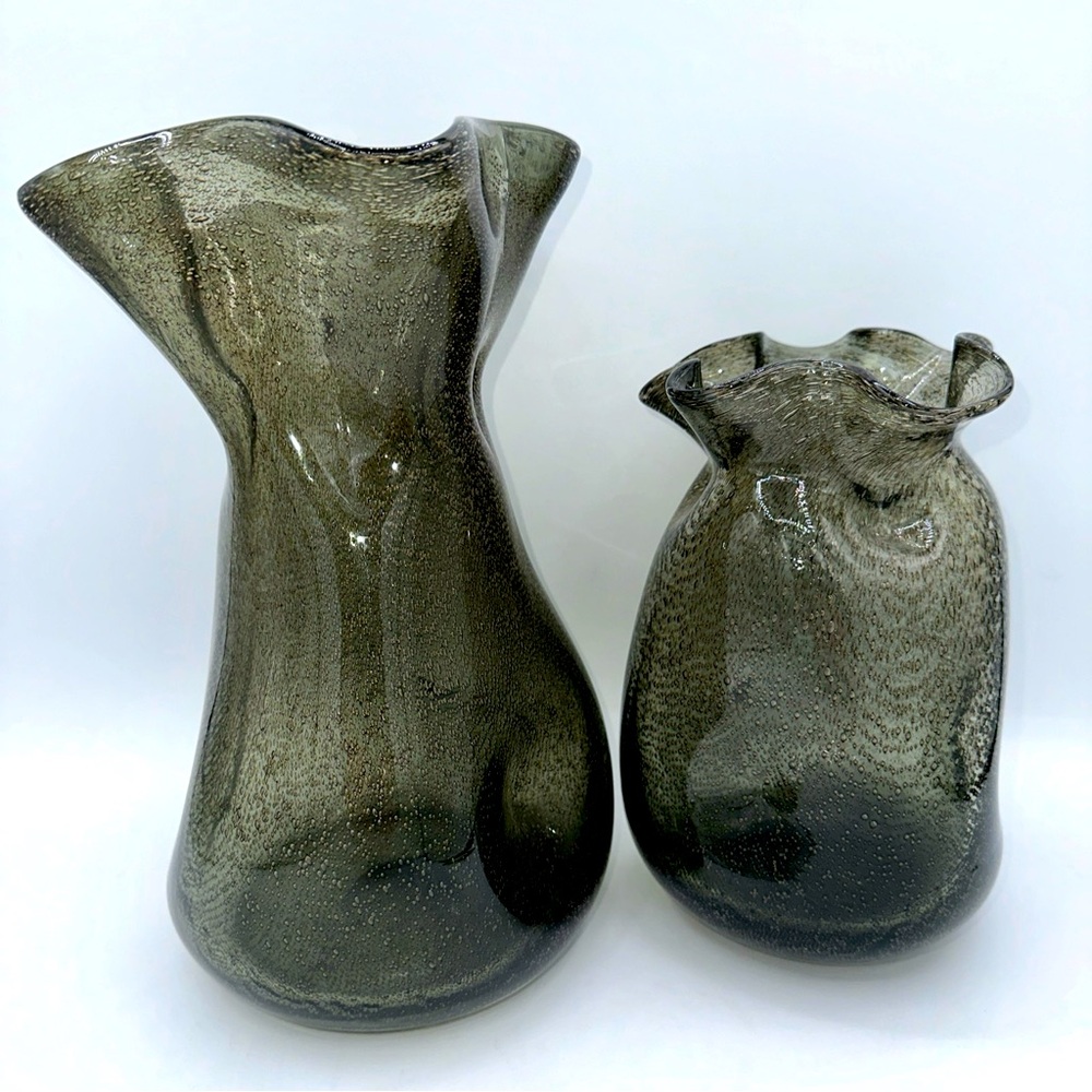 MCM Euroline Hand Blown Brown Set of 2 Glass Vases Super cool